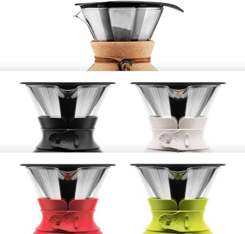 Bodum 34 oz Pour Over Coffee Maker, High-Heat Borosilicate Glass with Reusable Stainless Steel Filter and White Band - Made in Portugal - Image 2