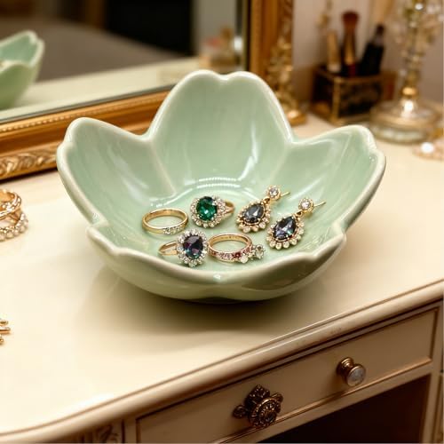 Ring Dish, Ceramic Jewelry Tray, Trinket Holder for Bathroom Nightstand, Small Decorative Bowl (Green) - Image 7