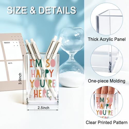 I'm So Happy You're Here Acrylic Cosmetic Pencil Holder Cup, Funny Boho Pen Holder for Women, Home Office Classroom Desk Accessories, Inspirational Gifts for Daughter, Make up Brush Organizer - Image 2