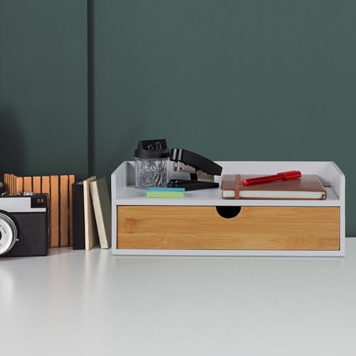Relaxdays Bamboo Desk Organizer, 1 Drawer, DIN A4 Shelf, Office Organizer - Image 5