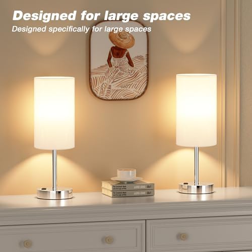 Fenmzee 17.4" White Lamp for Bedroom - Dimmable Touch, USB A+C, AC Outlet - Image 2