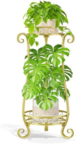 LASZOLA Metal Corner Plant Flower Stand Tall Indoor Outdoor, 2 Tiers Gold by LASZOLA