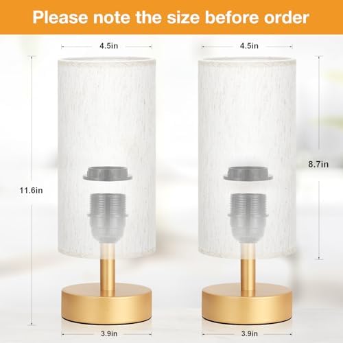 Table Lamps Set of 2 （Cream Shade- Gold Base, 11.6" Inline Control） - Image 4