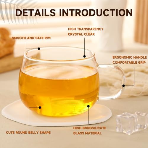 Glass Tea Cups Set of 2, Clear Borosilicate Glass Teacups with Handle for Tealover, Dishwasher & Microwave Safe Large Coffee Mugs for Espresso Cappuccino Latte Juice, 12OZ/360ML - Image 5