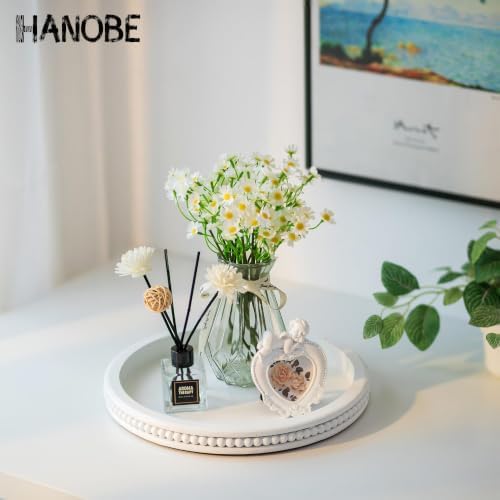 Hanobe Round Decorative Tray for Coffee Table, White, 11.8-inch - Image 3