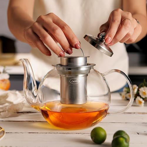 CNGLASS 40oz Glass Teapot with Removable Infuser,Clear Tea Kettle Stovetop Safe,Blooming and Loose Leaf Tea Maker Set - Image 5