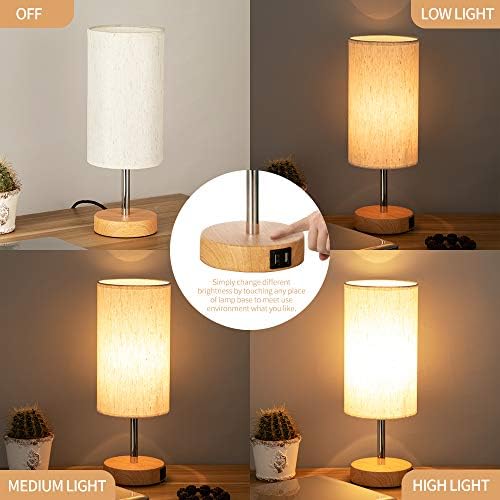 Yarra-Decor Bedside Lamps with USB Port - Touch Control Table Lamp for Bedroom Wood 3 Way Dimmable Nightstand Lamp Set of 2 with Round Flaxen Fabric Shade for Living Room, Dorm, Home Office (2 Pack) - Image 2