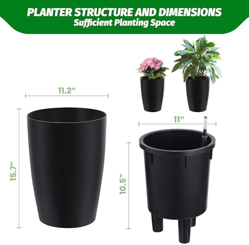 Garvee Tall Planters for Outdoor Plants, 16 in Planters Set of 2, Black - Image 2