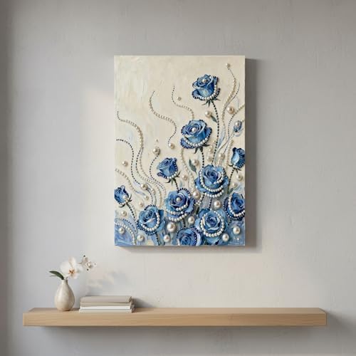 LQCrafK DIY Pearl Art Painting Handcraft Kit for Adults Beginners, Creative Design, Healing Stress-Relieving Home Wall Decoration, with Framed Painting and Tools-Blue Rose - Image 4