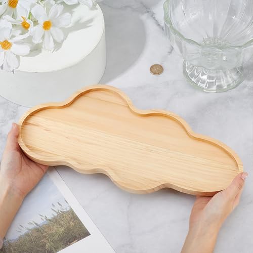 MAYJOYDIY Wood Cloud Perfume Tray 15.7x7.1x0.8~1.5inch Irregular Jewelry Decorative Tray Burlywood Decorative Vanity Tray with Smooth Surface for Bedroom Dresser and Bathroom Counter Display - Image 3