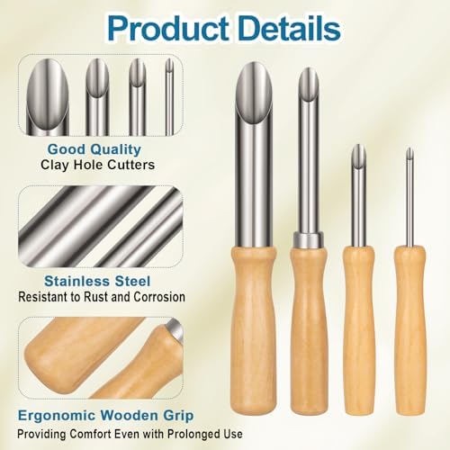 Amrules 4 Pcs Clay Hole Cutters Sculpting Tools Set for Pottery - Image 3