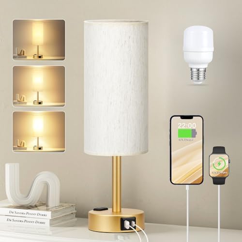 Fenmzee Gold Bedside Lamp for Bedroom, Dimmable Touch, USB A+C, AC Outlet by Fenmzeelighting
