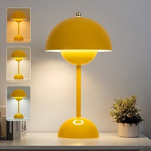 Flower Bud Lamp Cordless Mushroom Touch Table Lamp, Yellow by Sveudvdis