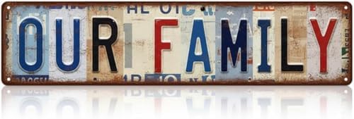 family wall decor Metal Tin Sign - Vintage Style Wall Art for Living Room 4x16 Inch, Farmhouse Kitchen Decor, Our Family Retro Metal Tin Sign Housewarming Gift by TheClover