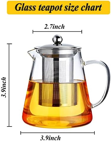 Glass Teapot with Removable Stainless Steel Infuser, Borosilicate Glass Tea Pot with Strainer,for Blooming Tea & Loose Leaf Tea, Microwave & Stovetop Safe（19oz ） - Image 5