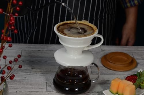 Pour Over Coffee Dripper Set V Shape #2 Ceramic Dripper + Dripping Tray (wood tray) - Image 5