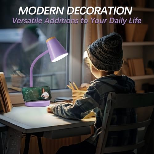 EJIAXIN Desk Lamps for Home Office - Small LED Desk Lamp Touch Dimmable Reading Light for College Dorm Room - Adjustable Flexible Gooseneck Table Lamp for Bedside Bedroom Nightstand Purple - Image 4