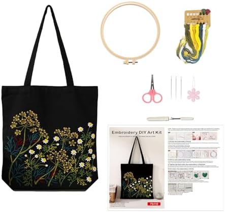 Vigdit Canvas Tote Bag Embroidery Kit for Beginners, Needlepoint Cross Stitch Kit for Adult Beginner, DIY Reusable Grocery Bags Embroidery Starter Kit with Stamped Floral Tools & Instructions by Vigdit