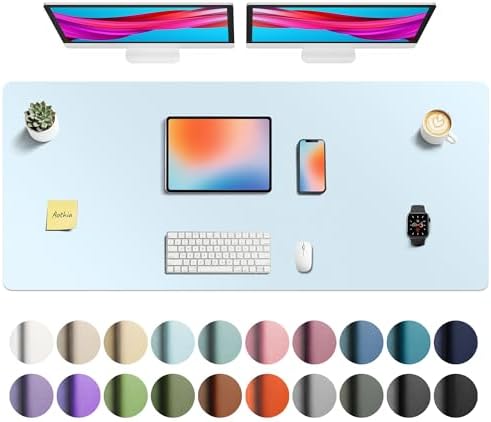 Aothia Faux Leather Desk Mat - Non-Slip PU Leather Desk Blotter, Waterproof Writing Surface, Large Desk Pad for Office & Home (55" x 24", Baby Blue) by AothiaSimpleNaturalUnique