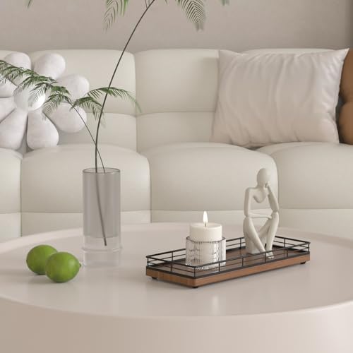 Wooden Decorative Tray, Oak 11.2" L Coffee Table Tray for Kitchen Countertop Soap Sponge Holder Candle Nightstand Table Centerpieces for Dining Room Decor Walnut - Image 5