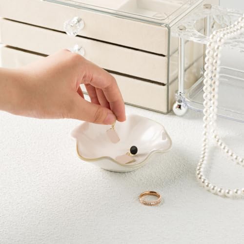 Jewelry Tray for Vanity, Petal Shaped Ceramic Catchall for Nightstand or Desk, Small Organizer for Tiny Essentials Ceramic Trinket Tray - Image 6