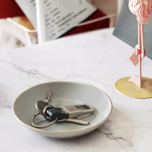 HANKOR 4.75" Ceramic Jewelry Tray, Small Ring Dish Holder Trinket Tray, Catch All Trays for Ring Earring Necklace Key, Christmas Gifts for Women Girls, Gray - Image 3