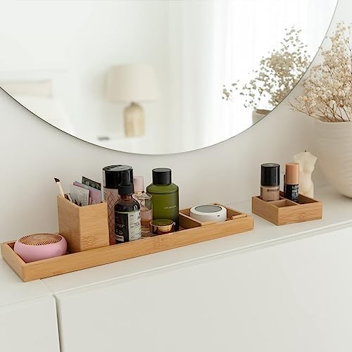 Bamboo Vanity Tray Set, 6-Piece Bathroom Organizer for Small Items - Image 2