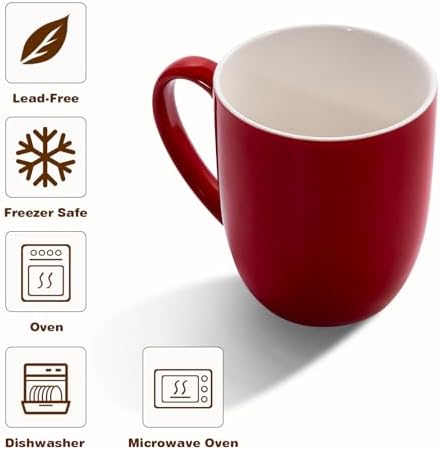 Large Ceramic Coffee Mug 16oz(475ml) Tea Cups Idea Gifts Red 1 Pack - Image 3