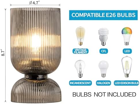 Modern Table Lamp,Glass Mid Century Lamp with Smoky Gray Glass Shade, Bedside Lamp with On/Off Switch, Minimalist Nightstand Lamp for Bedroom, Living Room, Office (Bulb not Included) - Image 6