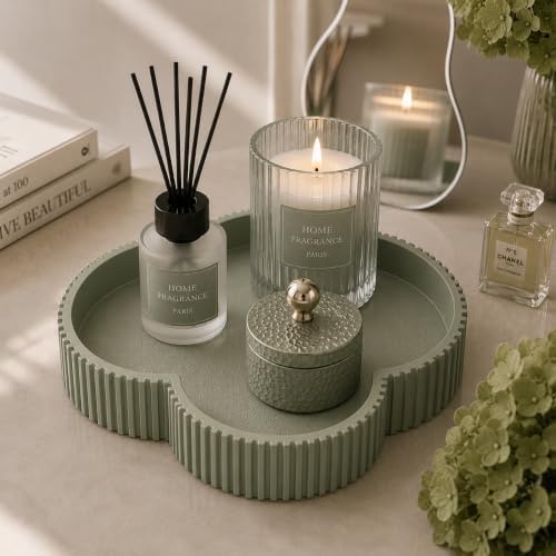 Ceramic-Look Clover Decorative Tray, Vanity Tray for Perfume, Jewelry, Candles and Bathroom Countertop, Modern Ribbed Catchall Tray for Coffee Table Décor - Image 3