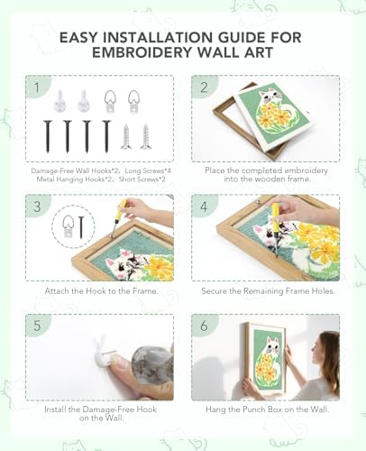 AceList Punch Needle Kit with Wood Frame, Cat Pattern, for Beginners - Image 4