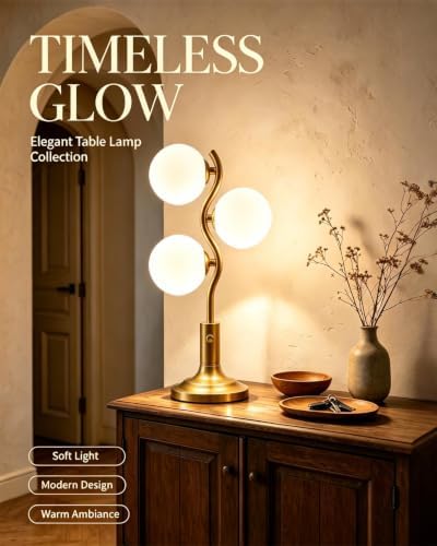 Lightdot Gold Globe Table Lamp Dimmable Modern Ball Lamp 3 Bulbs Included - Image 3