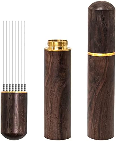 Espresso Coffee Stirrer 8 Needles 0.4mm Espresso Distribution Tools, Natural Wood Handle and Stand by Zolunu