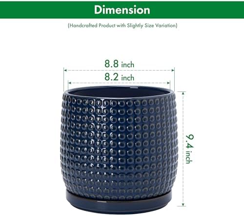 D'vine Dev Beaded Ceramic Pot with Saucer, 8 in, Midnight Blue, 27-C-Q-3 - Image 3