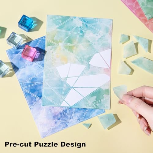 30 Sheets Puzzle Pre-Cut Washi Stickers, Featuring Abstract Watercolor, Pastel Gradient and Geometric Designs for Scrapbooking, Bullet Journaling, DIY Crafts - Image 5