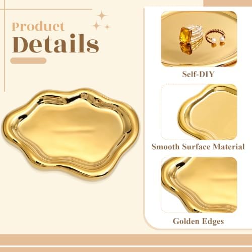 Patelai 2 Pcs Ceramic Jewelry Tray, Cloud Trinket Dish for Women Gold - Image 4