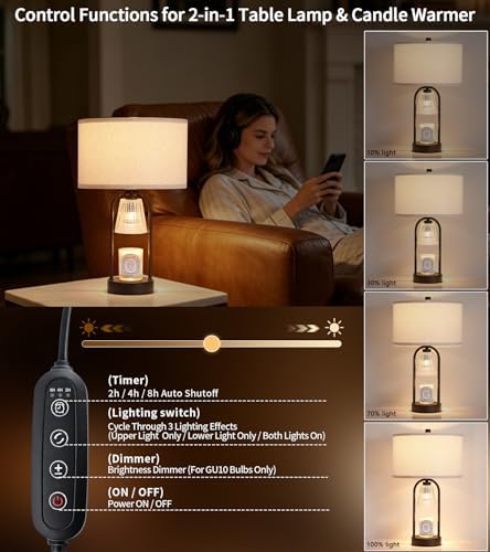 2 in 1 Large Black Table Lamp and Candle Warmer Combo,Timer & Dimmer - Image 3