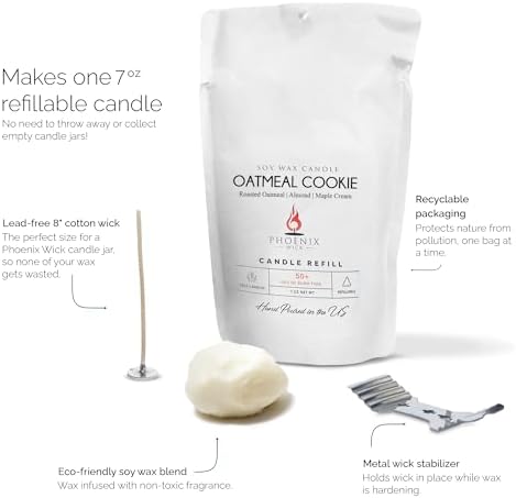 Phoenix Wick Candle Making Kit – Transform Anything Into A Candle – Candle Making Kit with Wick + 7oz Wax (Oatmeal Cookie Scent) - Image 3