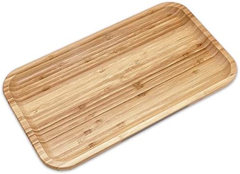 Bam&Boo Bamboo Serving Tray Natural Minimalist Rectangular (12.5” x 7" x 0.8") Coffee, Tea, Food, Drinks, Storage, Decor for Home, Kitchen, Bathroom by BamBoo