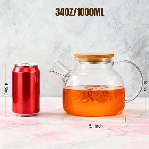 PARACITY Glass Tea Kettle Stovetop, Clear Glass Teapot with Infuser, 34oz - Image 2