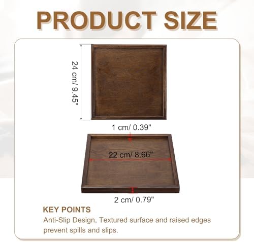 Wooden Serving Tray Square Wood Serving Tray Decorative Platter, 9.5x9.5 Inch Fit for Home Decor Kitchen Coffee Table Candle Holder, (Brown) - Image 2