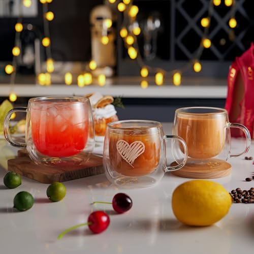 CNGLASS 12oz Double Walled Glass Coffee Mugs(2-pack),Clear Coffee Cups with Handle,Glass Espresso Mugs for Latte,Cappuccino,Tea - Image 3