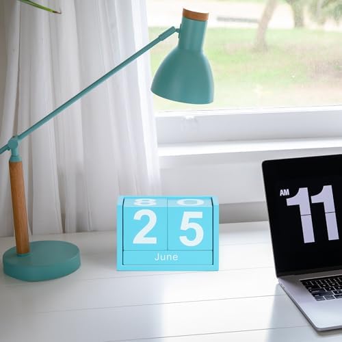 Wooden Block Calendar for Desk, Small Size Daily Desktop Perpetual Desk Calendar, Cute Date Display Desk Accessories for Home Office Decor, Teacher, Classroom, Reusable Yearly, Blue - Image 6