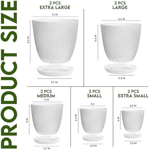 Plant Pots Indoor with Drainage 10 Pack Multi-Size Planters Set Spotty Grey - Image 2