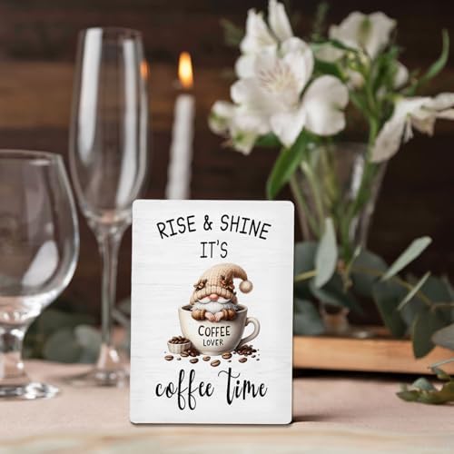 Coffee Bar Sign, Gnome Coffee Cup Wooden Stand Sign 5"X7", Espresso Lovers Gifts Signs Decorations for Cafe Coffees Station Shop Home Kitchen Table Desk Decor(5x7 Inch) - Image 5
