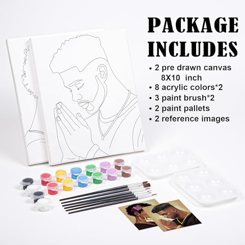 VOCHIC Sip and Paint Kits for Adults Date Night Painting Kit Couples Party Pre Drawn Canvas 2 Pack Pray Couple 8 x10 in - Image 5