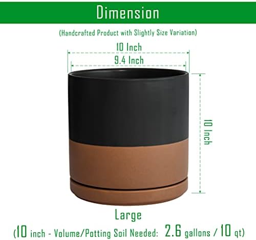 D'vine Dev 2-Pack Ceramic Pots with Saucers, Black/Tan, 10 in, 94-V-E-7 - Image 3