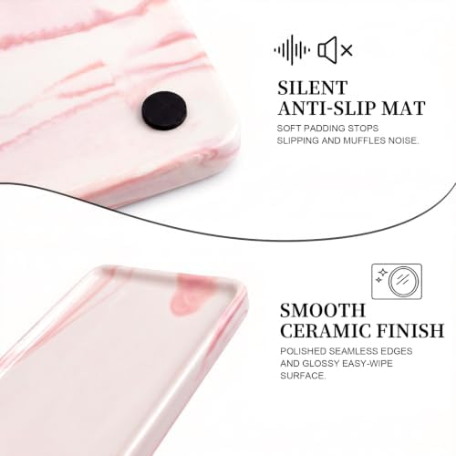 10″ x 3.5″ Ceramic Bathroom Vanity Tray, Rectangular Decorative Countertop Tray for Bathroom Kitchen, Ceramic Organizer Tray for Perfume, Candle, Jewelry, Cosmetics, Soap Dispenser, Marble Pink - Image 4