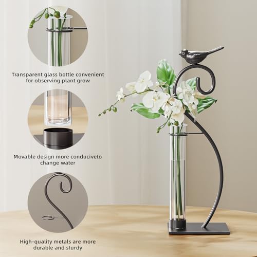 Marbrasse Plant Propagation Station, Plant Terrarium with Tubes Glass Vase, Desktop Glass Planter for Hydroponic, Plant Lover Gifts for Women Home Kitchen Office Garden Decor Terrarium Supplies - Image 3