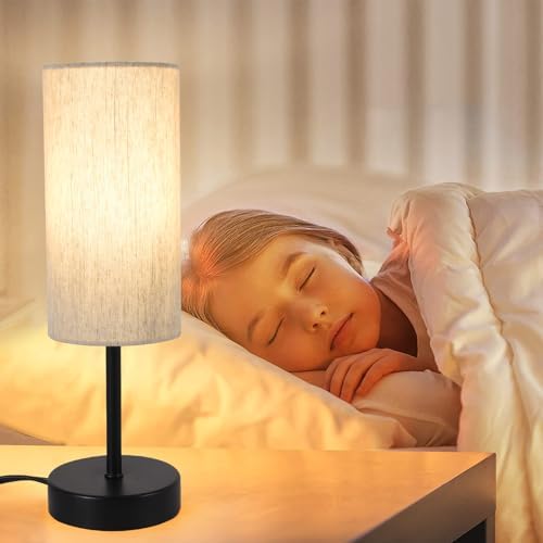 RISLG Small Table Lamp, Bedside Table Lamp for Bedroom, Lamp for Nightstand with Linen Fabric Shade, Minimalist Modern Desk Lamp for Living Room Office Dorm Kids Room - Image 4